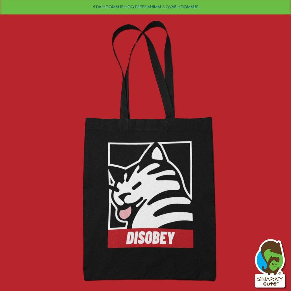 Disobey Cat Shepard Fairey Obey Giant Parody Heavy Canvas Medium Tote Bag BLACK